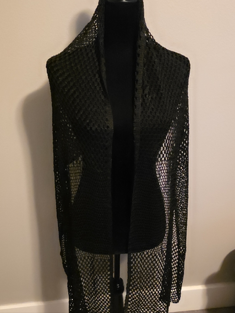 Black Open-Knit Longline Women's Scarf